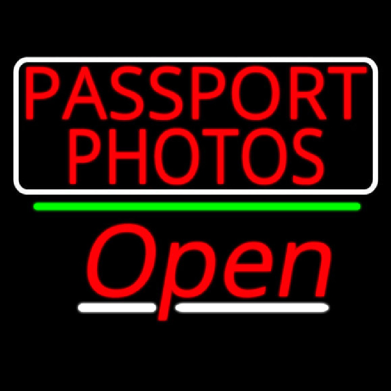 Red Passport Photos With Open 3 Enseigne Néon