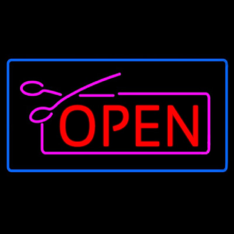 Red Pink Open With Scissors Blue Border Enseigne Néon