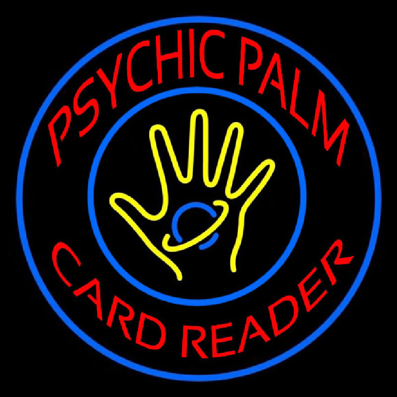Red Psychic Palm Card Reader Blue Border Enseigne Néon