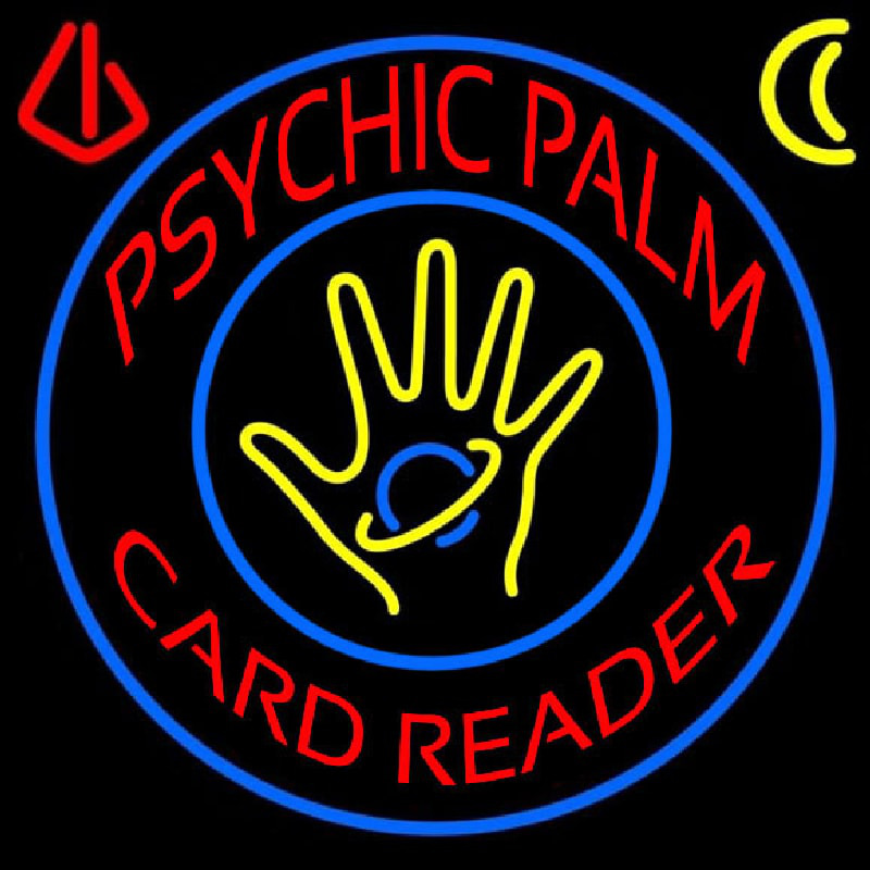 Red Psychic Palm Card Reader Blue Circle Enseigne Néon