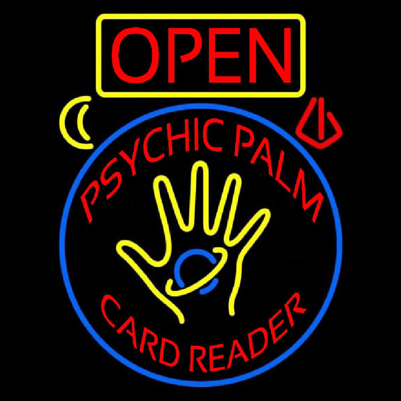 Red Psychic Palm Card Reader Open And Logo Enseigne Néon