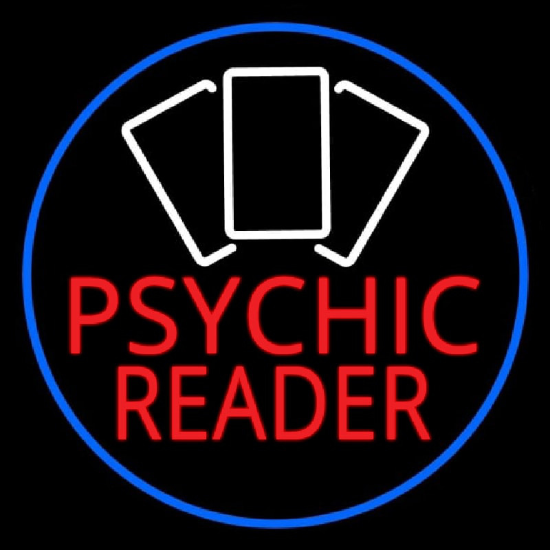 Red Psychic Reader White Cards And Blue Border Enseigne Néon