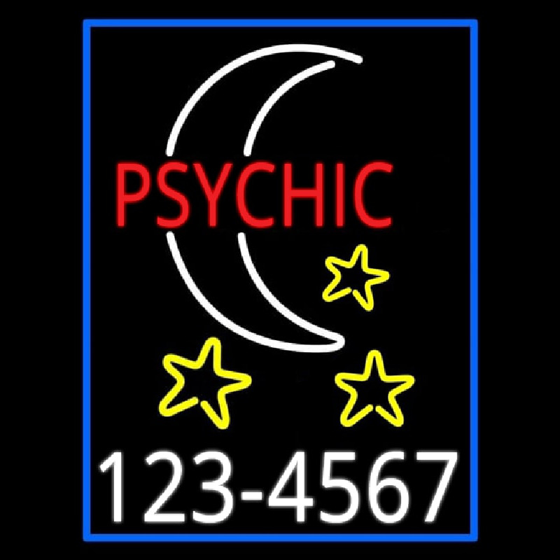 Red Psychic White Logo Phone Number Blue Border Enseigne Néon