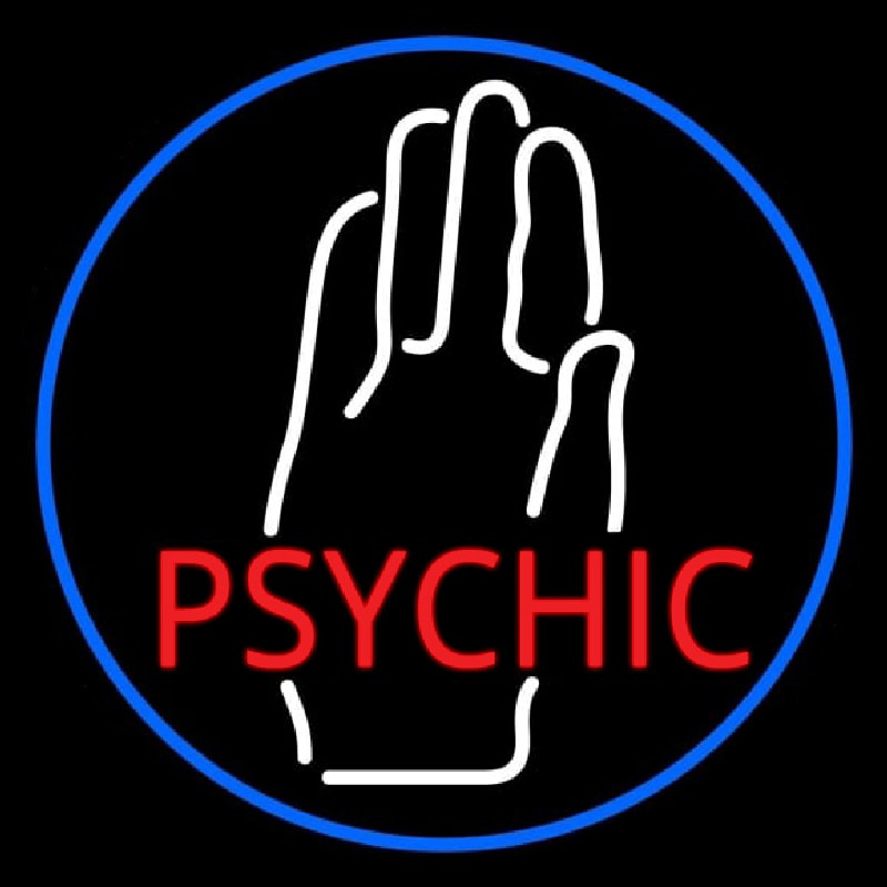 Red Psychic With White Palm Blue Border Enseigne Néon