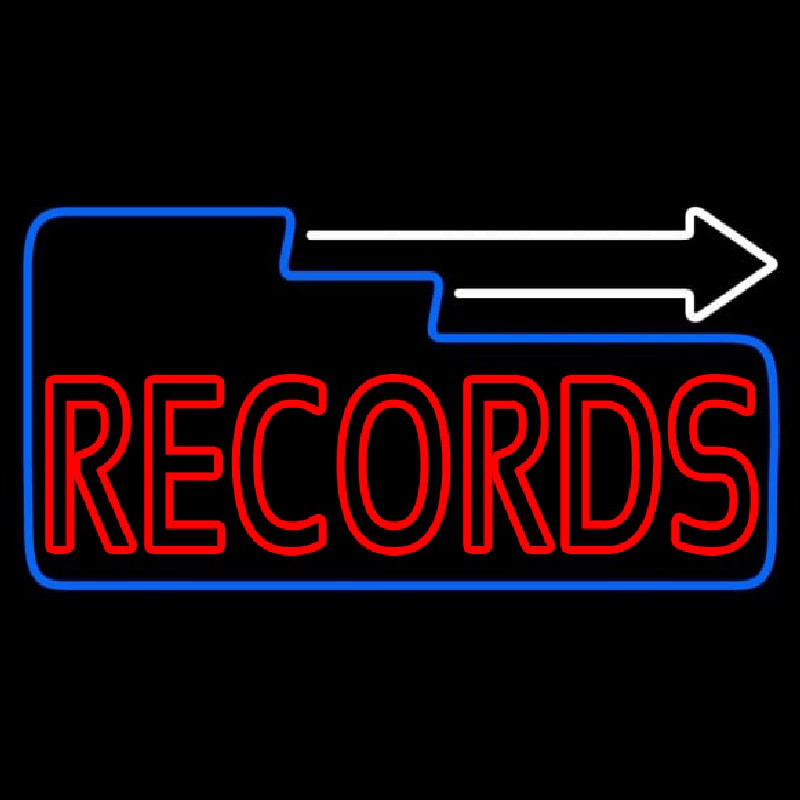Red Records Block With White Arrow 3 Enseigne Néon