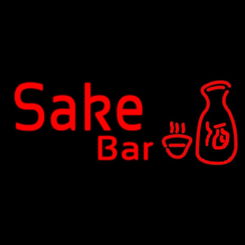 Red Sake Bar With Bottle And Glass Enseigne Néon