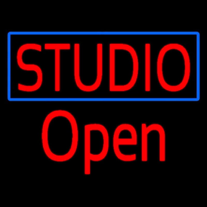 Red Studio Open Blue Border Enseigne Néon