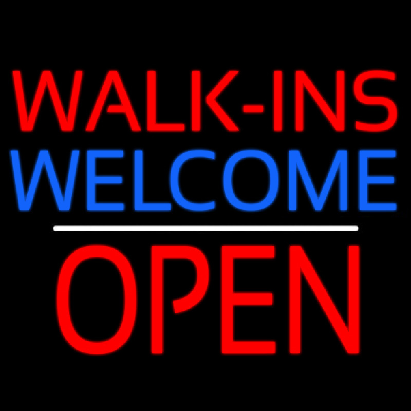 Red Walk Ins Welcome Open White Line Enseigne Néon