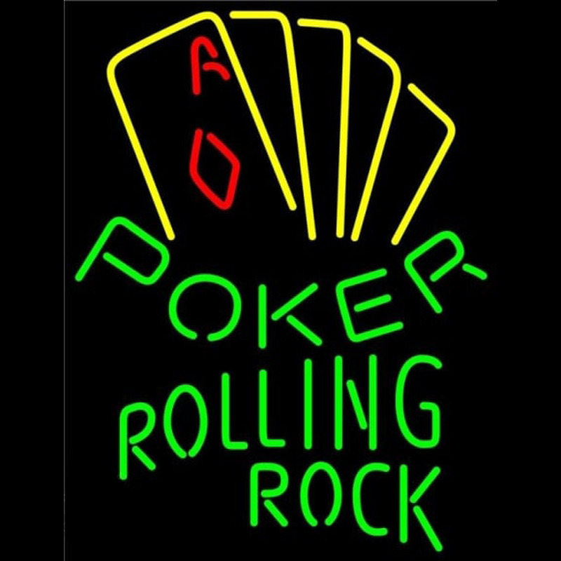 Rolling Rock Poker Yellow Beer Sign Enseigne Néon