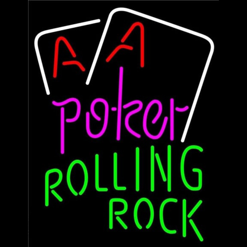 Rolling Rock Purple Lettering Red Aces White Cards Beer Sign Enseigne Néon