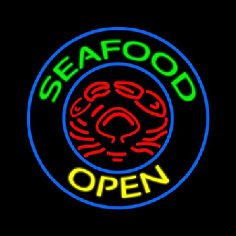 Round Green Seafood Open Enseigne Néon