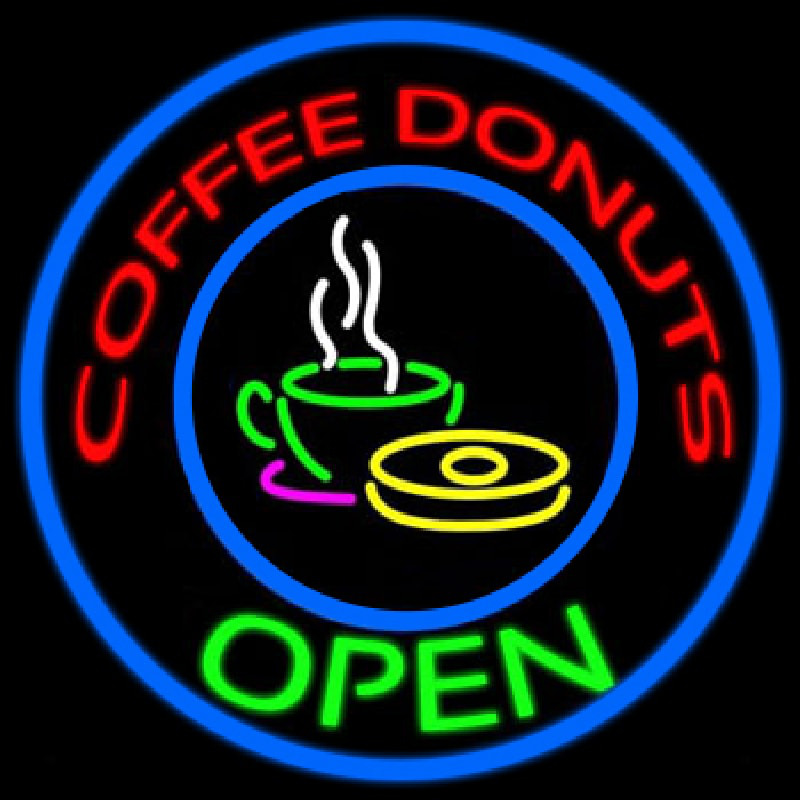 Round Red Coffee Donuts Open Enseigne Néon