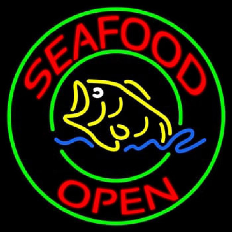 Round Seafood Open  Enseigne Néon