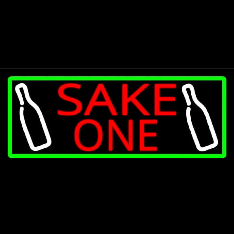 Sake One And Bottle With Green Border Enseigne Néon