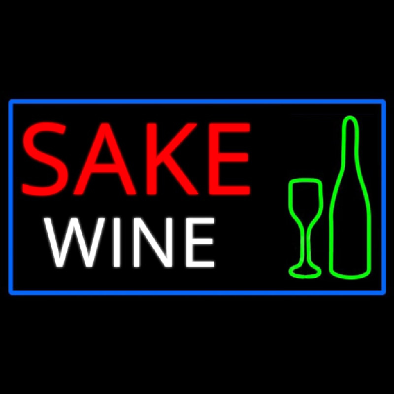 Sake Wine Bottle Glass With Blue Border Enseigne Néon