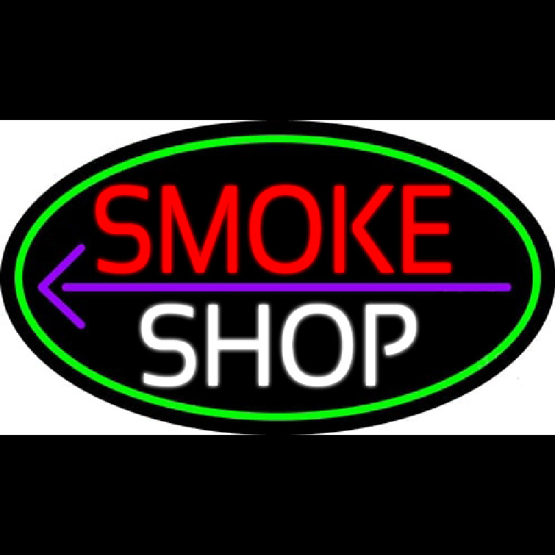 Smoke Shop And Arrow Oval With Green Border Enseigne Néon