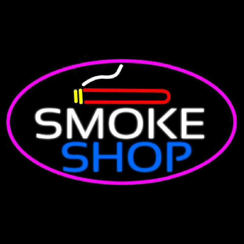 Smoke Shop And Cigar Oval With Pink Border  Enseigne Néon