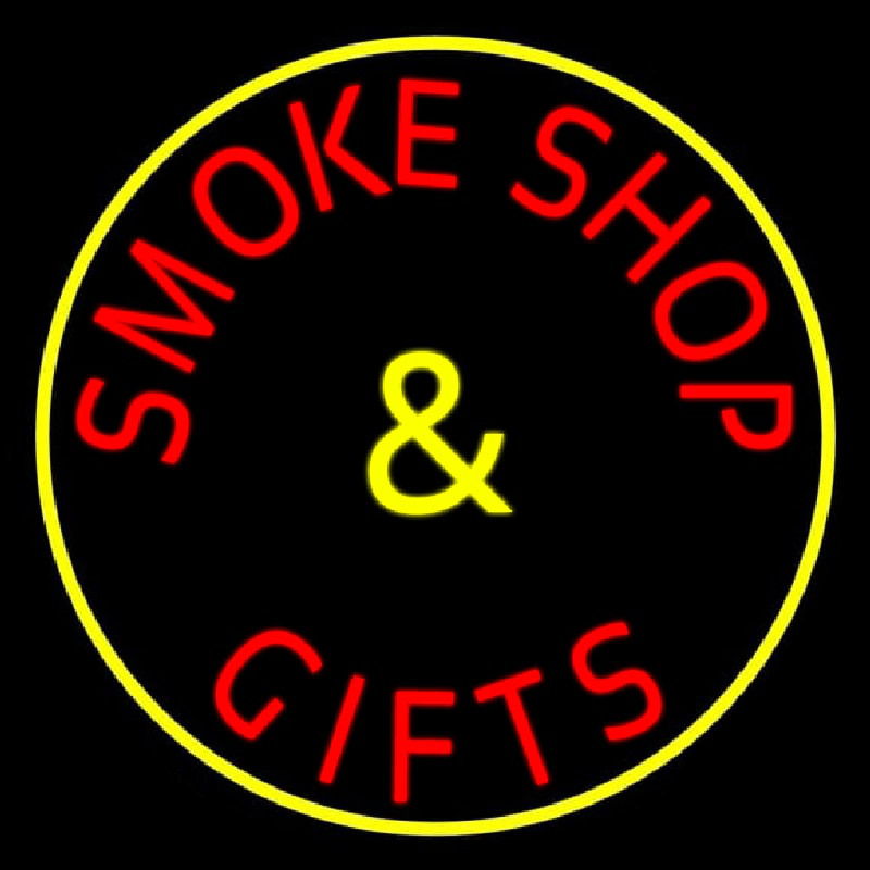 Smoke Shop And Gifts With Yellow Border Enseigne Néon