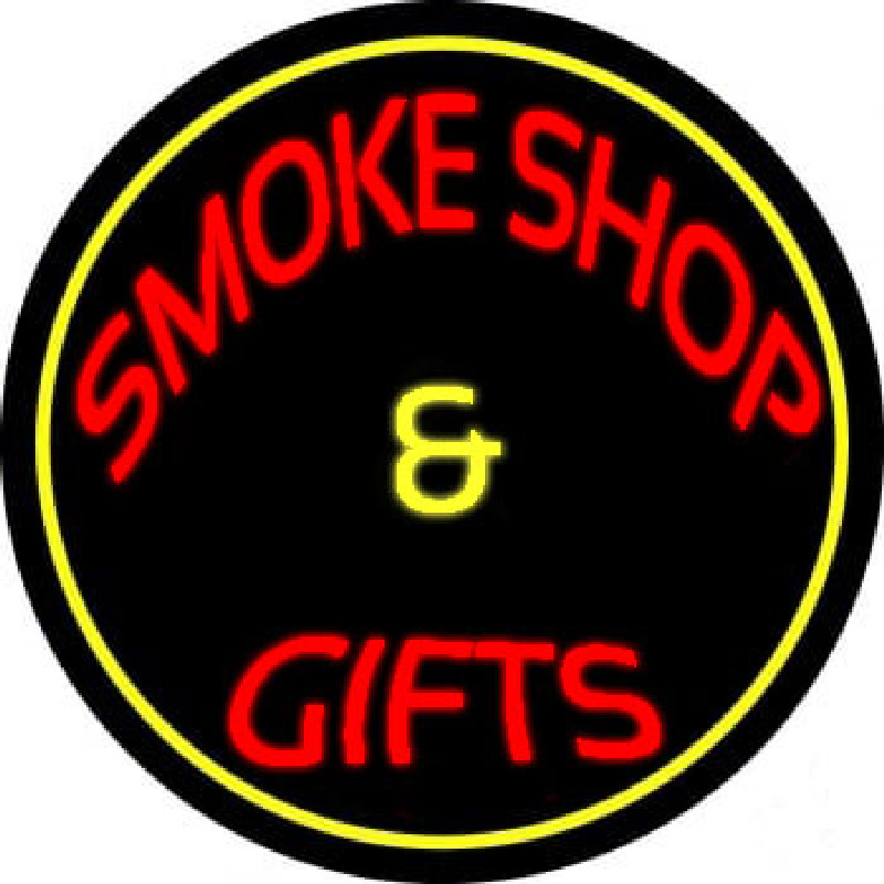 Smoke Shop And Gifts With Yellow Border Enseigne Néon