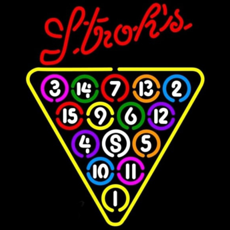 Strohs 15 Ball Billiards Pool Beer Sign Enseigne Néon