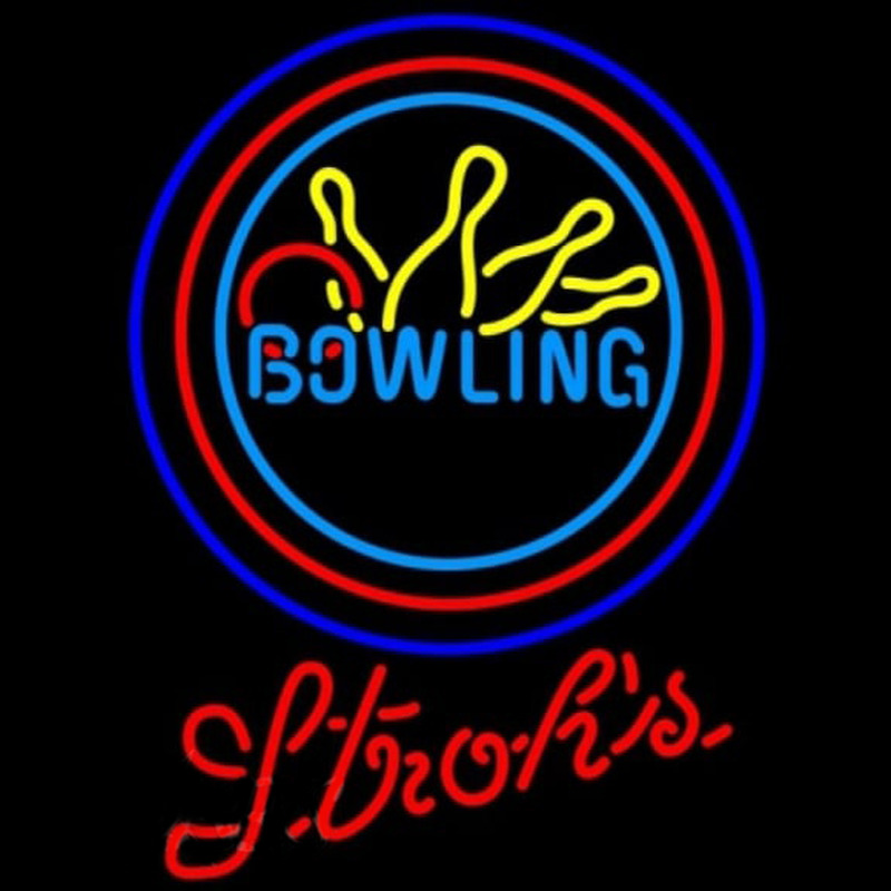 Strohs Bowling Yellow Blue Beer Sign Enseigne Néon