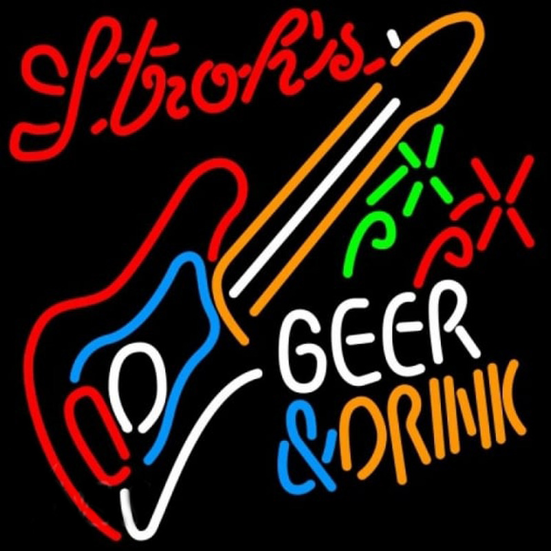 Strohs Drink Guitar Beer Sign Enseigne Néon