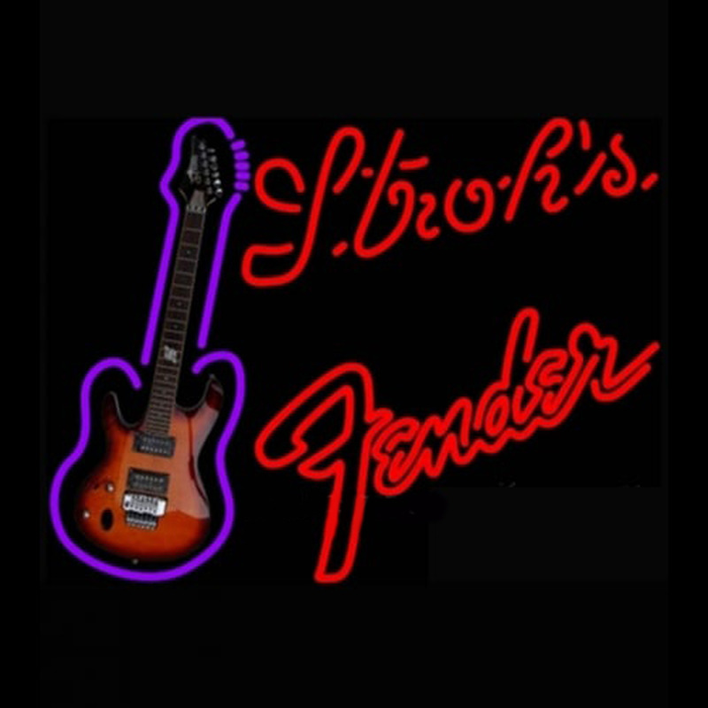 Strohs Red Fender Guitar Enseigne Néon