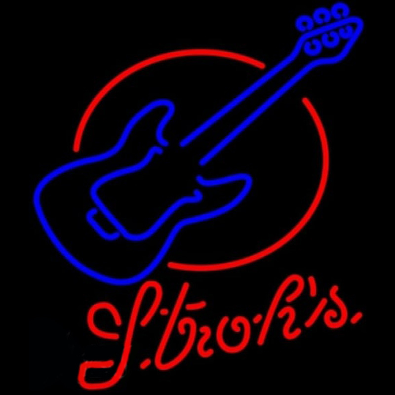 Strohs Red Round Guitar Beer Sign Enseigne Néon