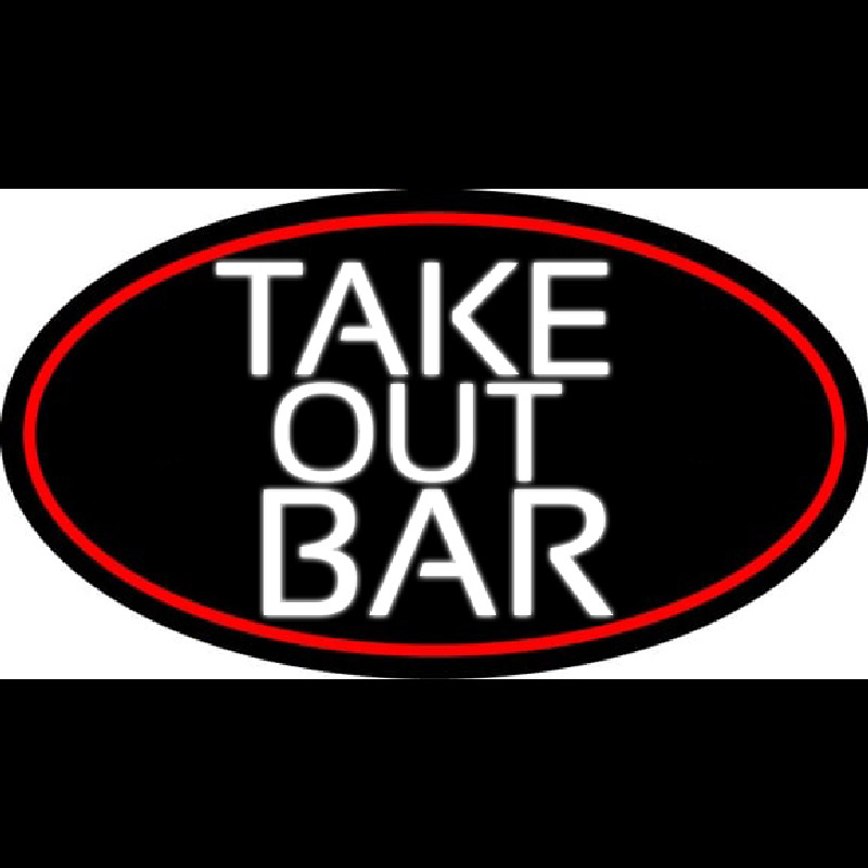 Take Out Bar Oval With Red Border Enseigne Néon
