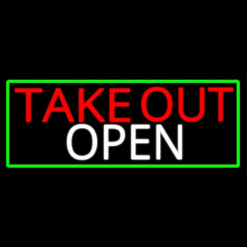 Take Out Open With Green Border Enseigne Néon