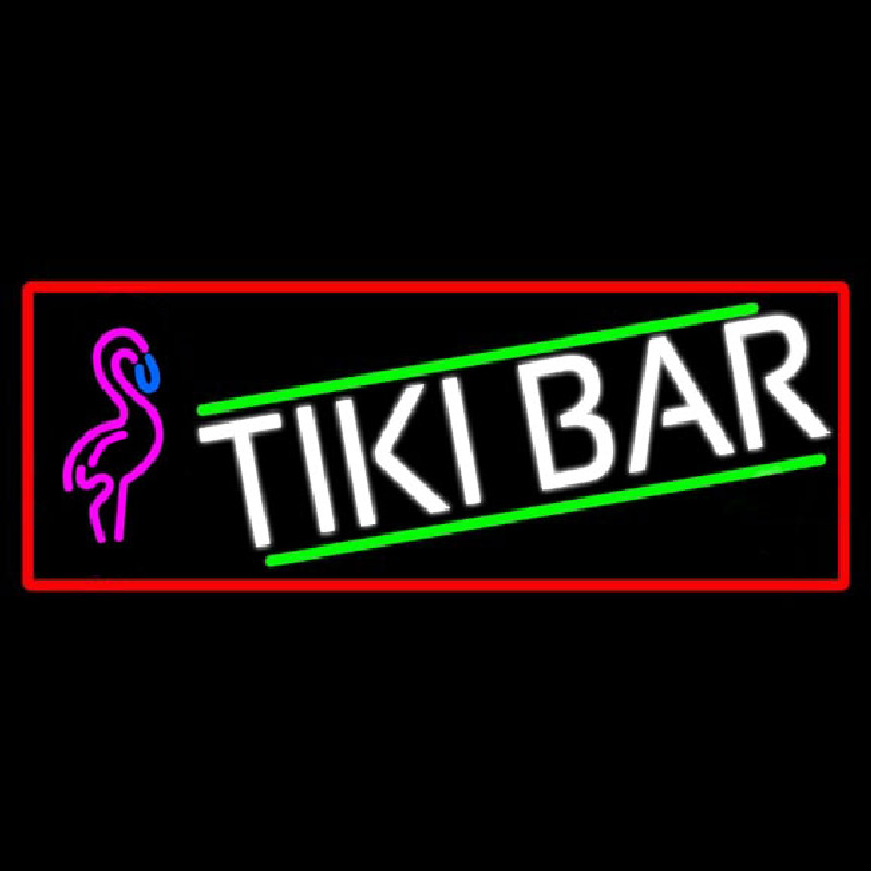 Tiki Bar Flamingo With Red Border Enseigne Néon