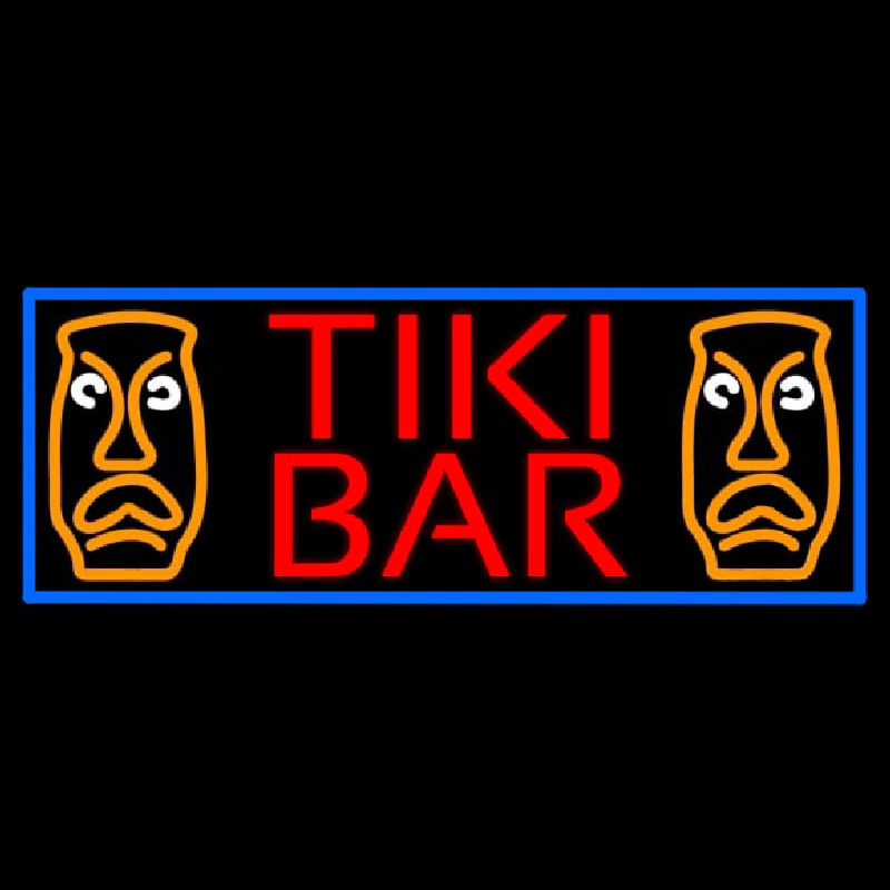 Tiki Bar Sculpture With Blue Border Enseigne Néon