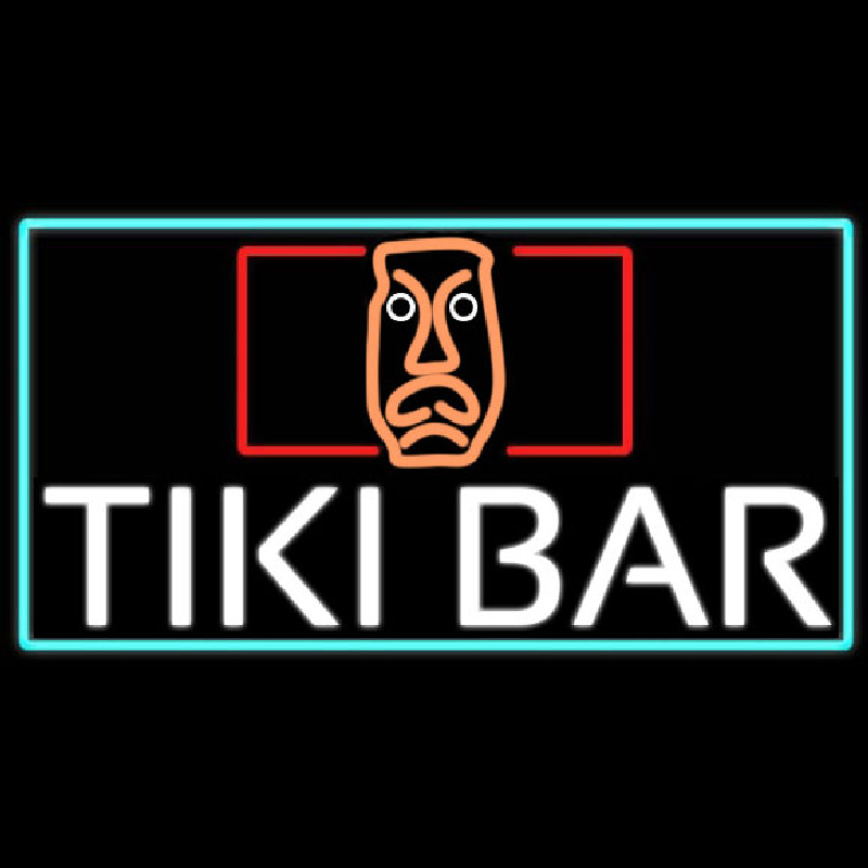 Tiki Bar Sculpture With Turquoise Border Real Neon Glass Tube Enseigne Néon