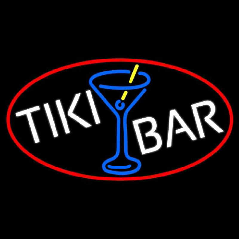 Tiki Bar Wine Glass Oval With Red Border Enseigne Néon
