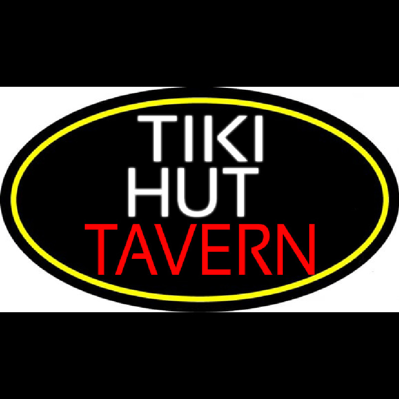 Tiki Hut Tavern Oval With Yellow Border Enseigne Néon