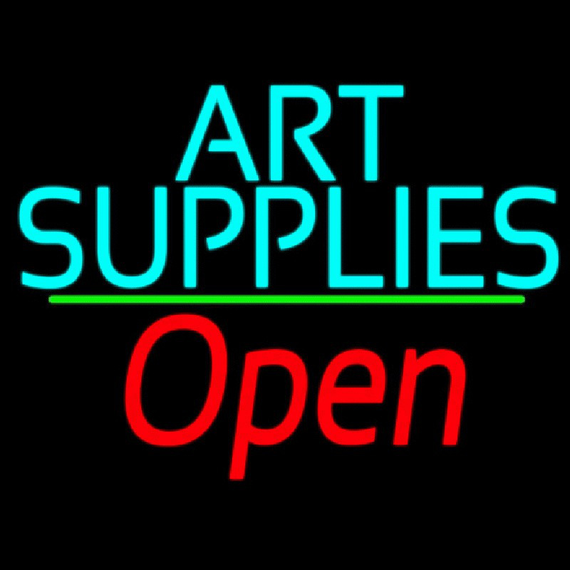 Turquoise Art Supplies With Open 2 Enseigne Néon