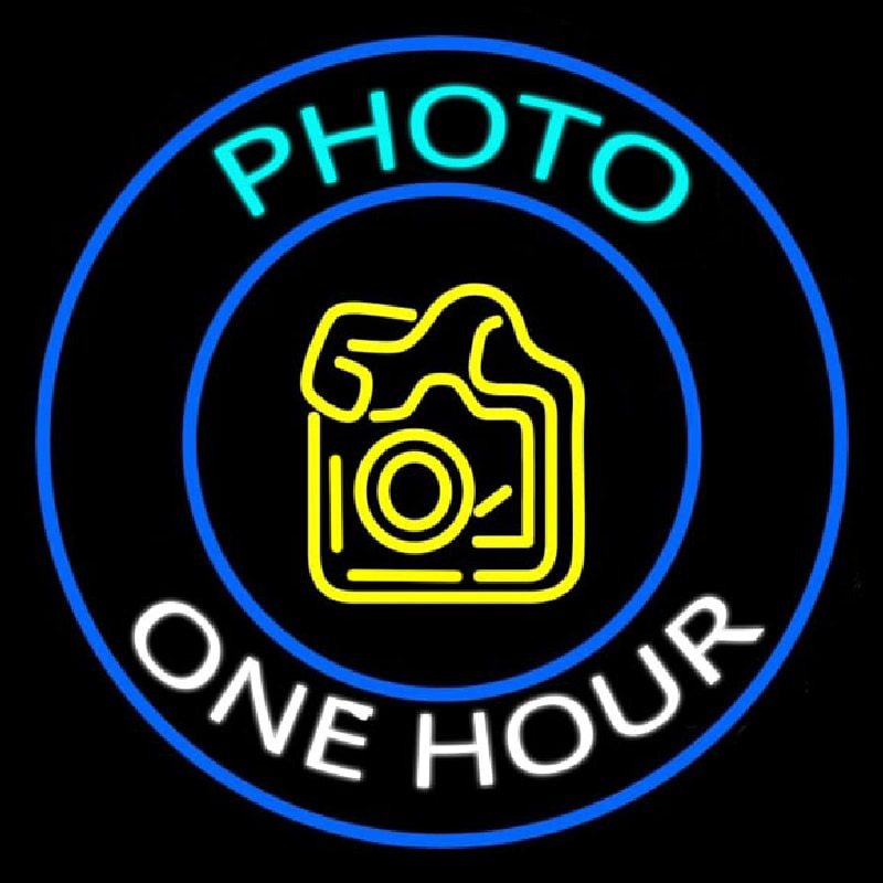 Turquoise Photo One Hour With Camera Enseigne Néon