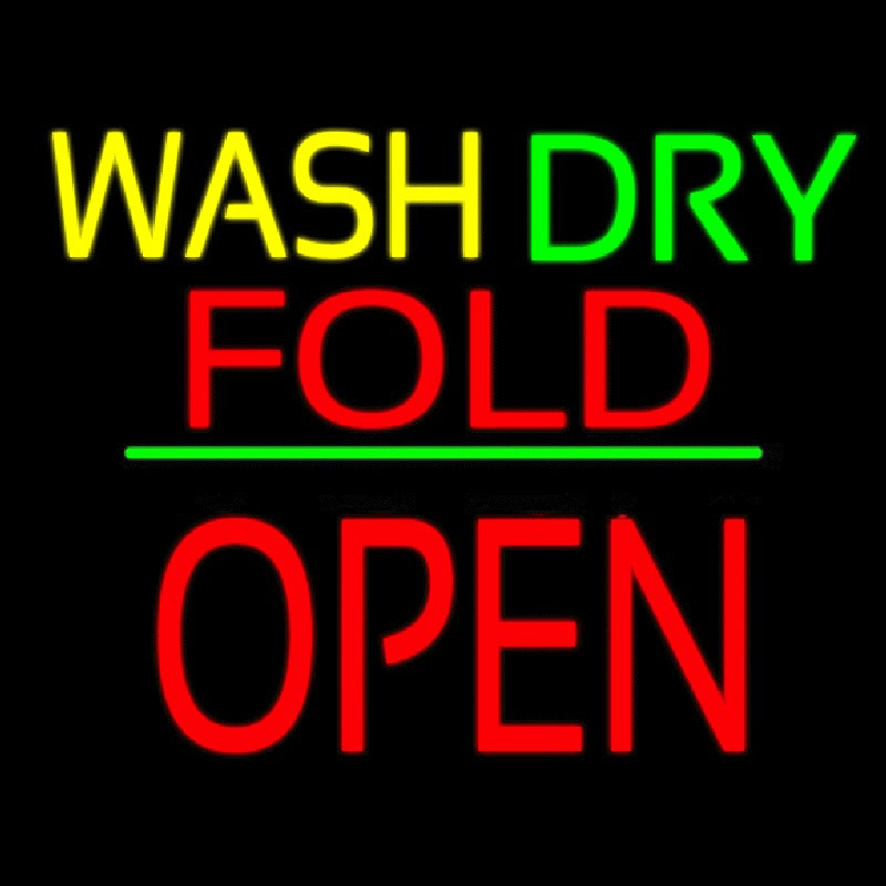 Wash Dry Fold Block Open Green Line Enseigne Néon