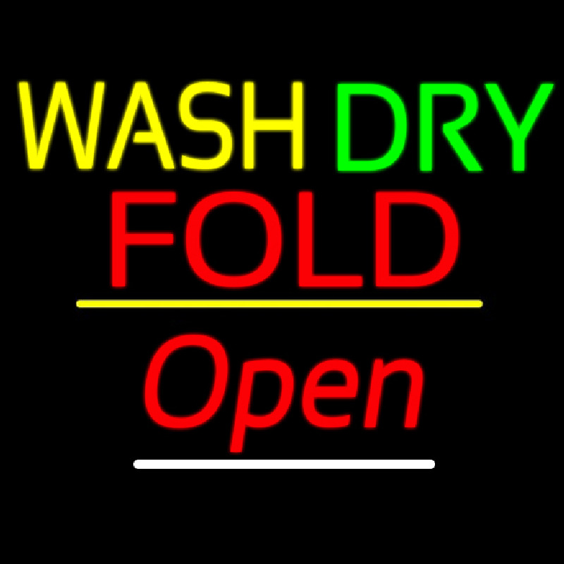 Wash Dry Fold Open Yellow Line Enseigne Néon