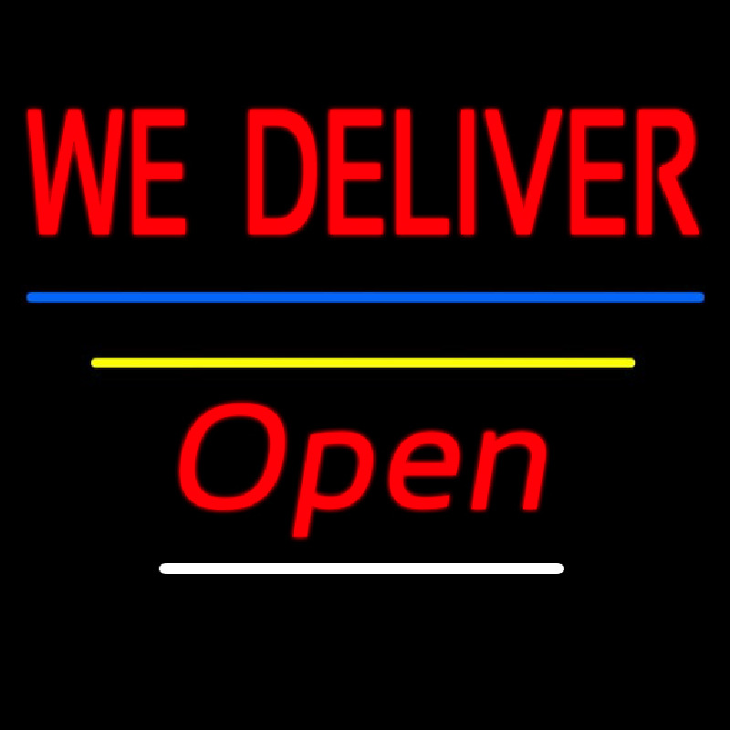 We Deliver Open Blue And Yellow Line Enseigne Néon