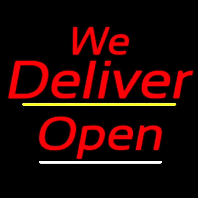 We Deliver Open Yellow Line Enseigne Néon