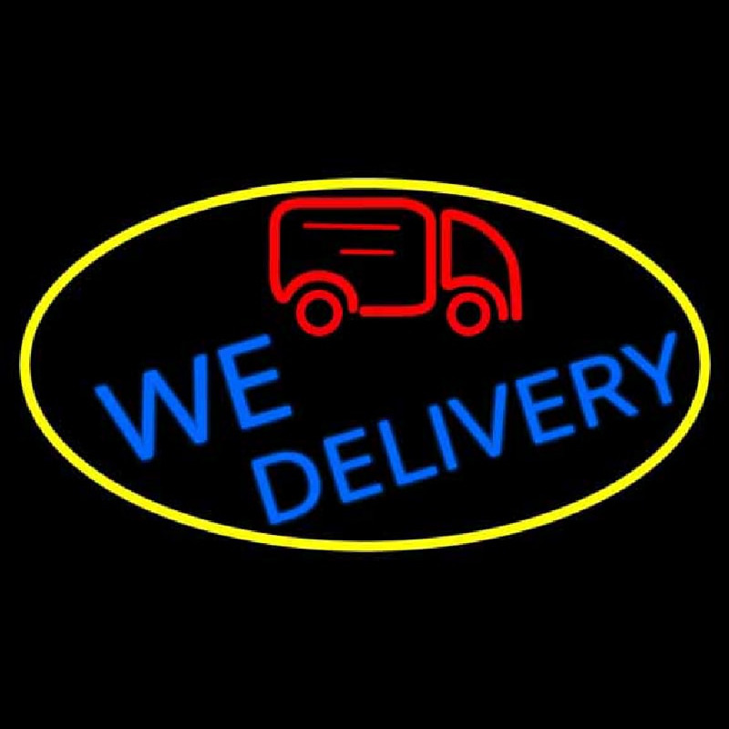 We Deliver Van Oval With Yellow Border Enseigne Néon