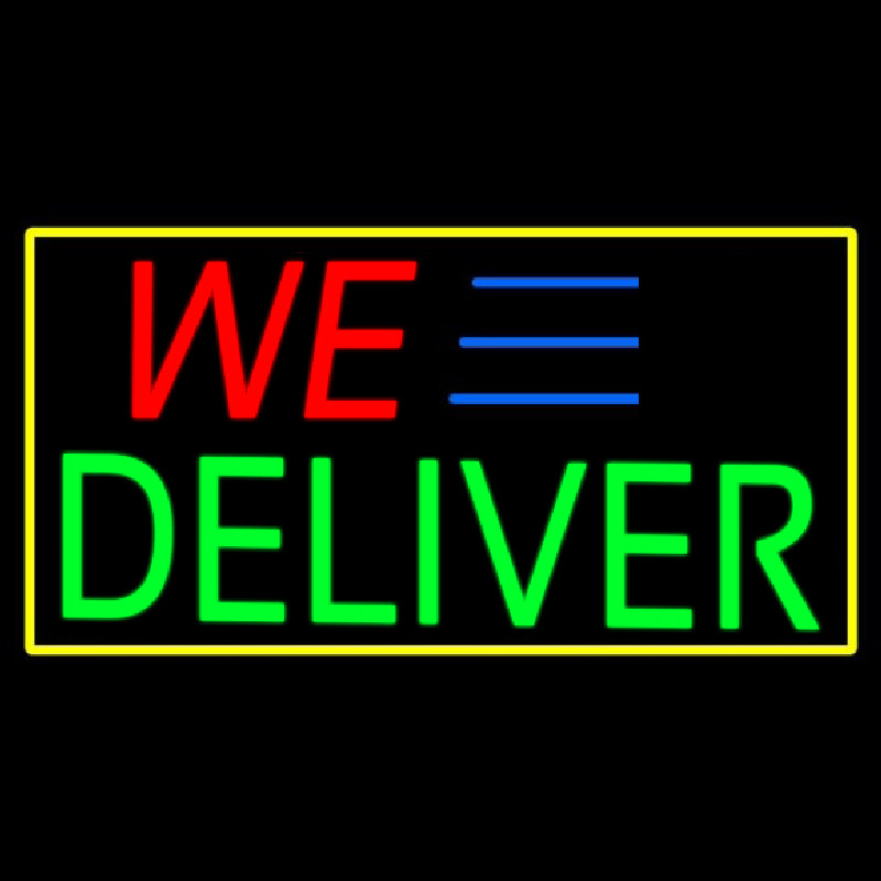 We Deliver Yellow Rectangle Enseigne Néon