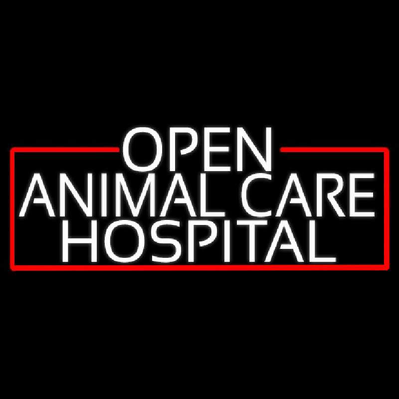 White Animal Care Hospital With Red Border Enseigne Néon