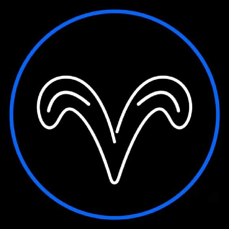 White Aries With Blue Circle Enseigne Néon