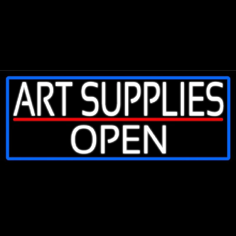 White Art Supplies Open With Blue Border Enseigne Néon