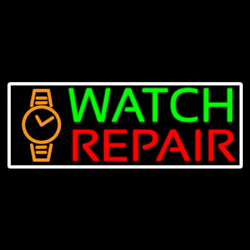 White Border Watch Repair With Logo Enseigne Néon