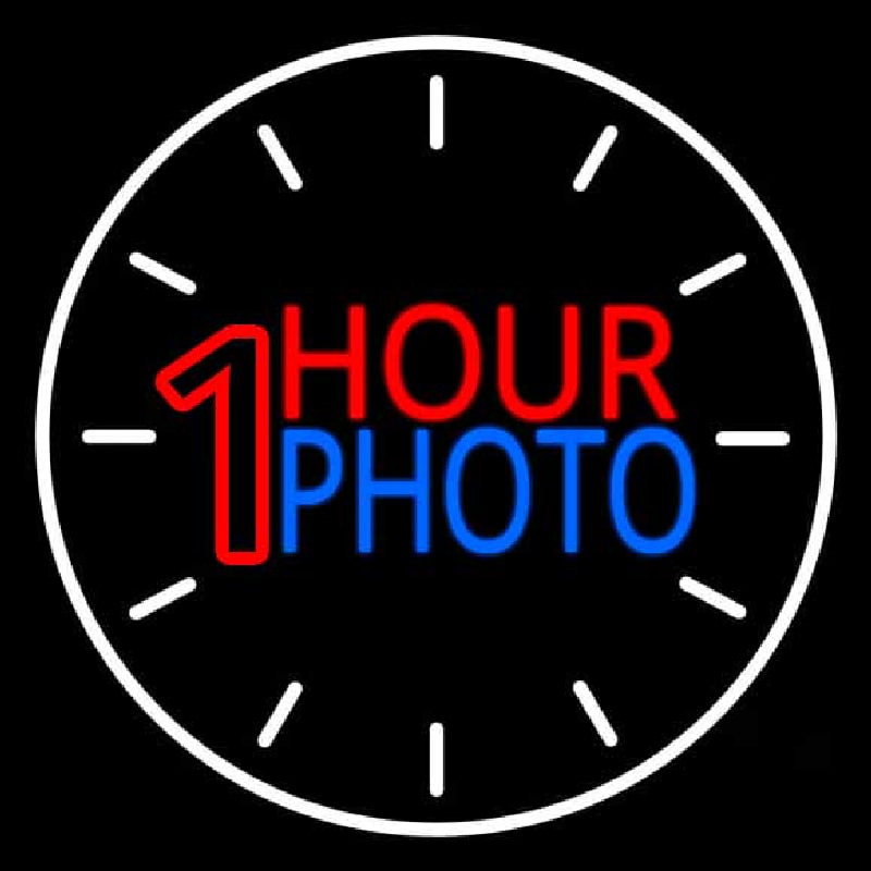 White Circle With 1 Hour Photo Enseigne Néon
