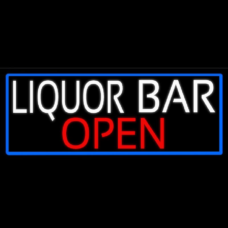 White Liquor Bar Open With Blue Border Enseigne Néon
