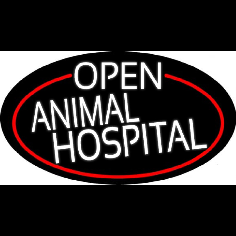 White Open Animal Hospital Oval With Red Border Enseigne Néon